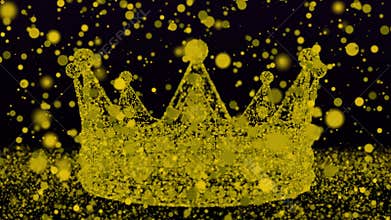 Golden Royal Crown From Particles Rotating Seamless Loop 4K With Bokeh Golden Particles.