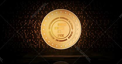 FTX NFT cryptocurrency golden coin loop on digital background