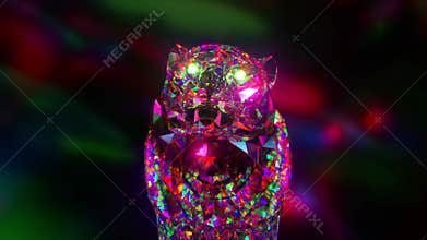 Snarling diamond tiger. Nature and animals concept. Lowpoly. Pink neon color. Symbol of 2022. 3d animation