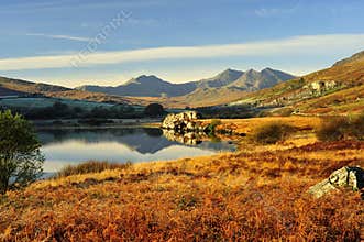 Llynnau Mymbyr to the Snowdon range, winter