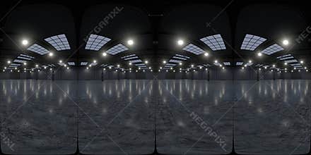 Full spherical hdri panorama 360 degrees of empty exhibition space. backdrop for exhibitions and events. Tile floor. Marketing