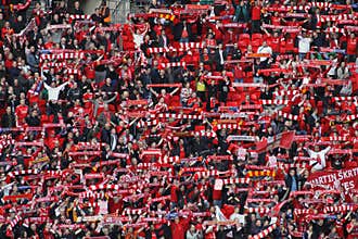 Liverpool fans celebrating Carling Cup