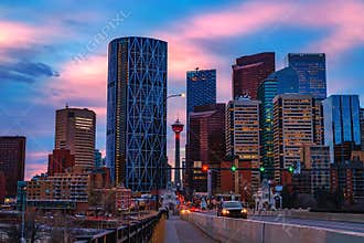 Sunrise Sky Over Downtown Calgary Commutes