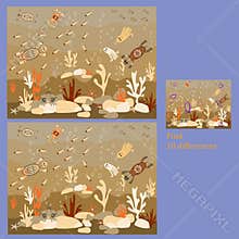 rebus for children up to 8 years old find 10 differences among marine life