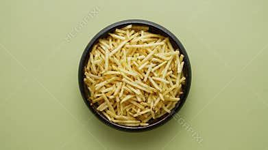 Top view of bowl with french fries