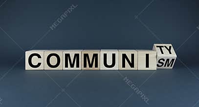 Cubes form the words Community or communism