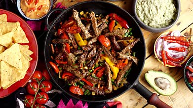 Fajitos fajita fajitas is a popular Mexican dish of meat and vegetables, cut into strips and grilled