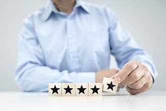 Customer experience feedback rate satisfaction experience 5 star rating wood blocks