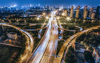 Aerial shot of tianjin city overpass in China