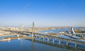 Aerial view of Haihe Bridge in Tianjin Binhai New Area