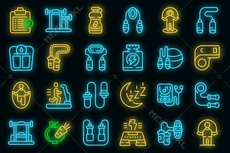 Jump rope icons set outline vector. Body activity vector neon