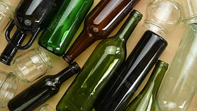 Glass bottles and jars ready for recycling