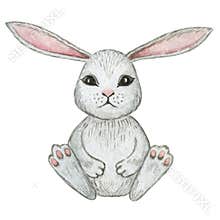 Watercolor rabbit isolated, cute bunny clipart, watercolor hare, easter bunny, baby decor, kids, nursery decoration