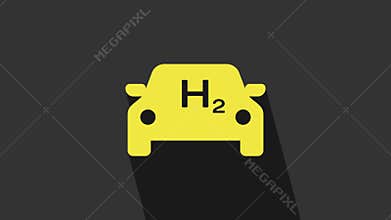 Yellow Hydrogen car icon isolated on grey background. H2 station sign. Hydrogen fuel cell car eco environment friendly
