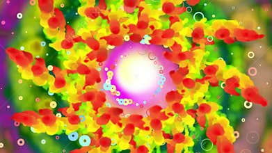 Vivid kaleidoscope flowers with glowing mesmerizing shapes trippy loop