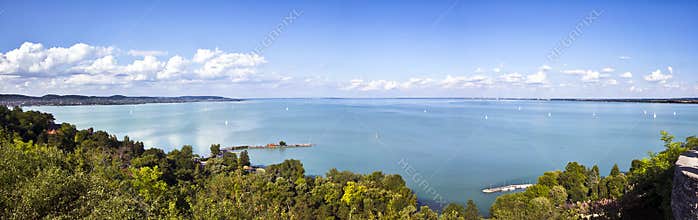 Lake Balaton, panoramic view from Tihany Abbey.