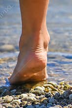 Foot Walking on Stony Beach