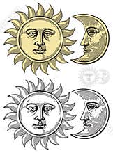 Vector illustration of Moon and Sun