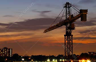 Construction crane at night