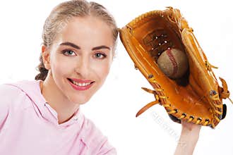 Beautiful woman with baseball equipment