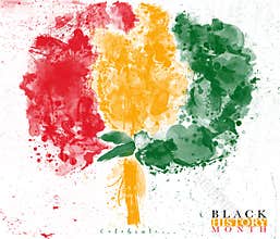 An illustration of an African Flag colored tree on a white grunge background in Celebration of Black History Month