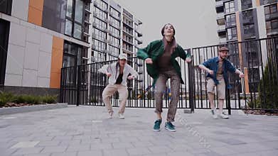 15 OCTOBER, 2019 - KYIV, UKRAINE : Group of locking dancers outdoors.
