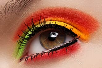 Cosmetics, eyeshadows. Macro fashion eye make-up