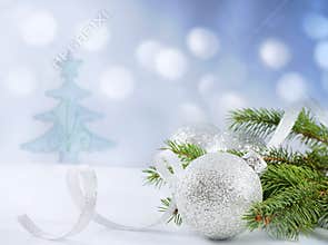 Christmas branch of tree ribbon and bauble