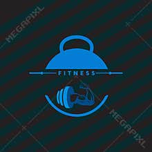Fitness training and nutrition coaching with dumbbell icon. Virtual CrossFit and fitness vector official logo template