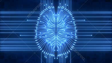 Blue computer brain circuit diagram concept illustrating AI