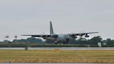 Aerial refueling tanker aircraft, Lockheed C-130 landing on the airport