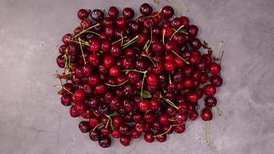 Group of cherries make frame for text. Stop motion