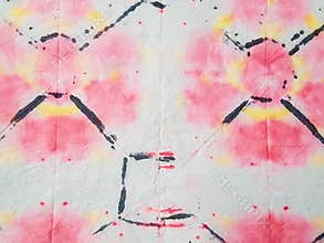 Tie and Dye Texture. Ethnic Texture. Flowers Bohemian Ornament. Textile Print. Hippie Borders. Graphic Multicolor White Tie Dye