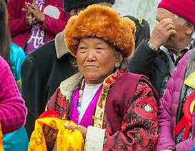 Old nepalese woman portrait at traditional celebration ceremony in Nepal