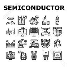 Semiconductor Manufacturing Plant Icons Set Vector