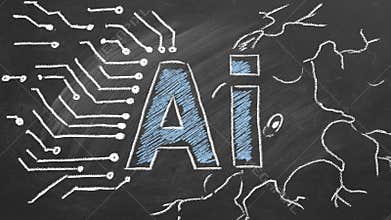 Artificial intelligence. Conceptual illustration on chalkboard