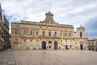 Main square with city hall in Ostuni, Italy