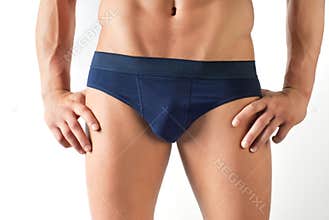 Blue underwear on male body close-up
