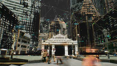 Artificial intelligence scanning the city. Augmented Reality