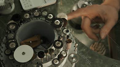 Jewelry workshop, grinding tools in a special case, the jeweler chooses the right tool