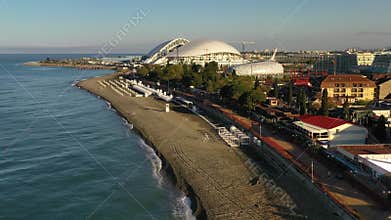 Aerial View of the Coastline of the Black Sea at the City of Adler, Russia.