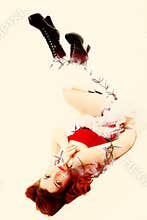 Retro Young Woman Tangled in Christmas Lights