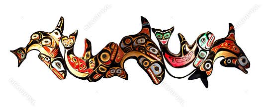 Inuit art Orca Whale Indigenous People Panorama