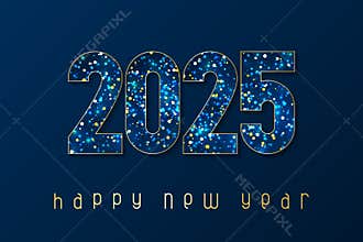 Happy New Year 2025 poster with glitter. Winter holidays greeting or invitation.