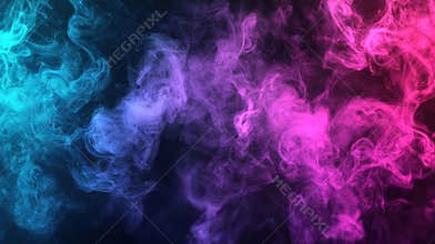 Swirling blue and pink smoke on dark background creates mesmerizing abstract texture, perfect for adding magic and