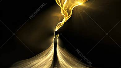 Mystical Golden Energy Emanating from Dark Figure in Dramatic Abstract Artwork.symbol return of the sun and light after the