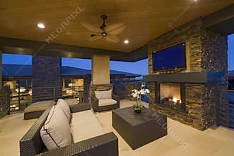 Living Room With Fireplace In Modern House