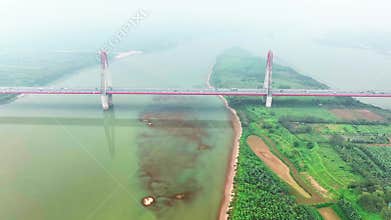 Aerial skyline view of Nhat Tan bridge in Hanoi, Vietnam.