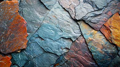 Exploring stunning natural slate textures and colors in a unique rock formation up close