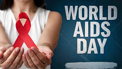 World AIDS Day, Red ribbon in womanâ€™s hands with blank space 2